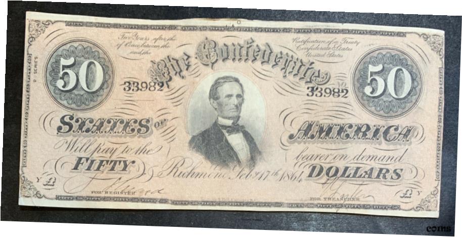 【極美品/品質保証書付】 アンティークコイン コイン 金貨 銀貨 [送料無料] 1864年 $50 アメリカ連合国リッチモンドハイグレード- show original title