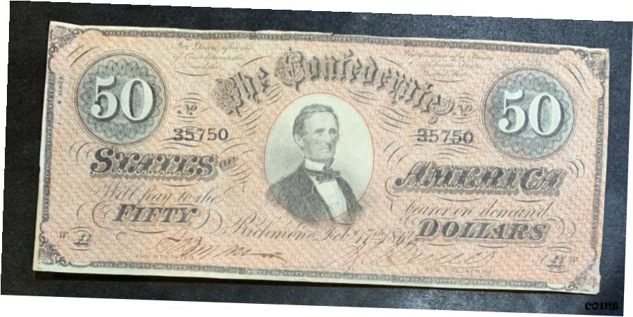 【極美品/品質保証書付】 アンティークコイン コイン 金貨 銀貨 [送料無料] 1864年 $50 アメリカ連合国リッチモンドハイグレード- show original title