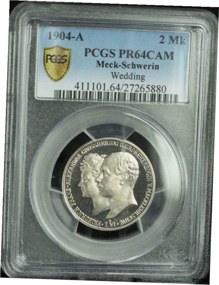  アンティークコイン コイン 金貨 銀貨  1904年 Mecklenburg-Schwerin. プルーフ シルバー 2 マーク コイン. 結婚式. PCGS PR-64 カメオ ！- show original title