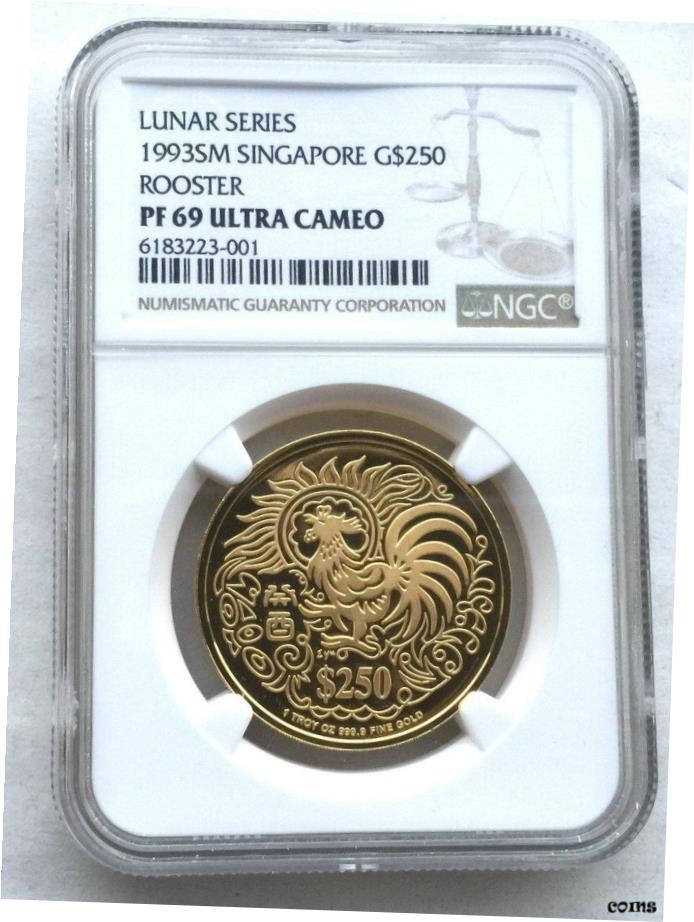 【極美品/品質保証書付】 アンティークコイン 硬貨 シンガポール 1993 年ルースター 250ドル NGC PF69 1オンス ゴールド コイン プルーフ レア ！- show original title [送料無料] #oot-wr-6655-133
