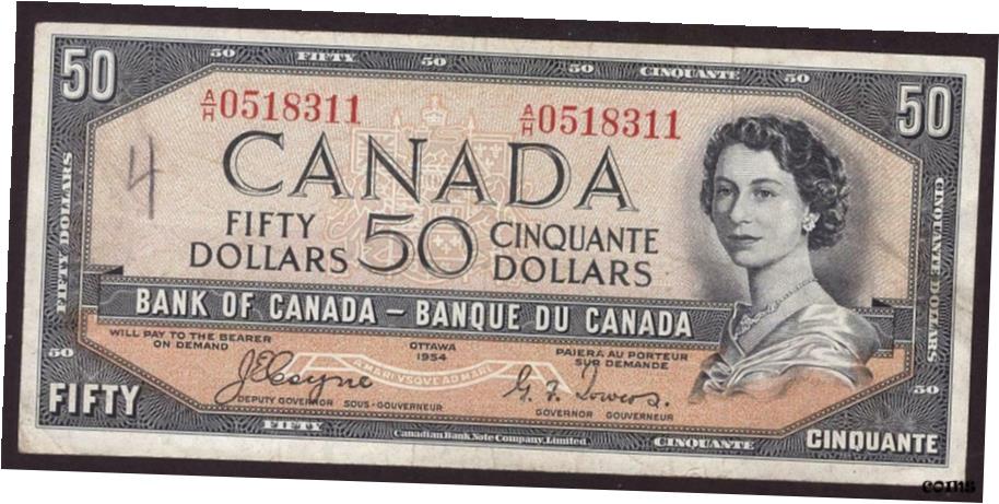  アンティークコイン コイン 金貨 銀貨  1954 Canada $50 devils face banknote Coyne Towers A/H0518311 F