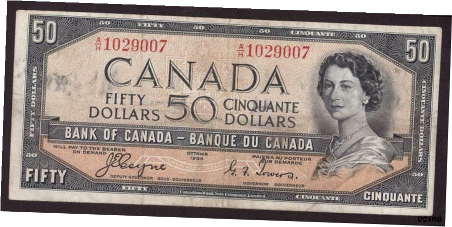  アンティークコイン コイン 金貨 銀貨  1954 Canada $50 devils face banknote Coyne Towers A/H1029007 ... F