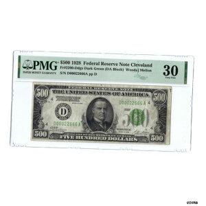 1928 $500 連邦準備制度理事会ノートクリーブランドPMG VF30 , FR#2200-Ddgs, ウッズメロン1928 $500 Federal Reserve Notes Cleveland PMG VF30, FR#2200-Ddgs, Woods Mellon