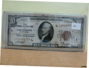 Fr#1860-L 1929 $10 サンフランシスコ連邦準備銀行カリフォルニア州 S # L00620875AFr#1860-L 1929 $10 Federal Reserve Bank of San Francisco California S # L00620875A