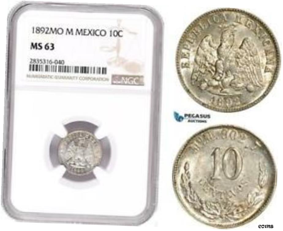  アンティークコイン コイン 金貨 銀貨  AE132 、 メキシコ 、 10 Centavos 1892 Mo M 、 メキシコシティ 、 シルバー 、 NGC MS63- show original title