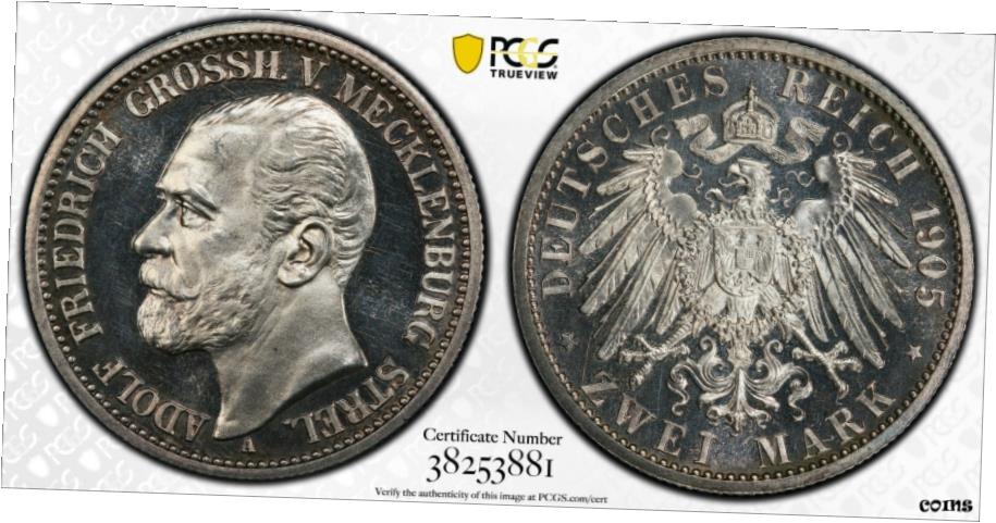  アンティークコイン コイン 金貨 銀貨  レア ！ 1905 A ドイツ シルバー 2 Mark Mecklenburg Strelitz PCGS PR64+ カメオプルーフ- show original title