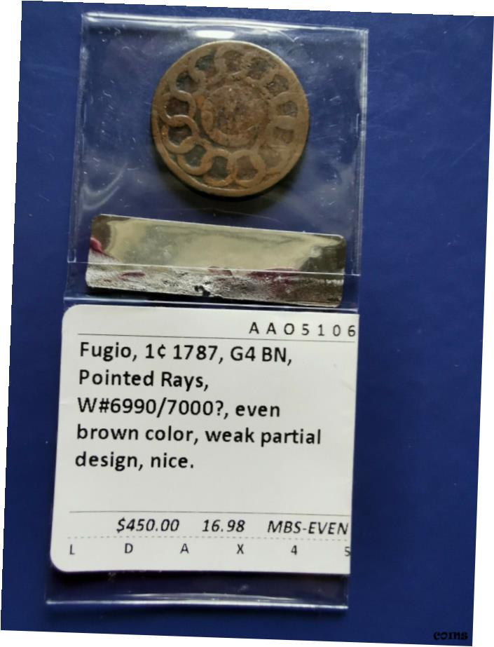 ڶ/ʼݾڽա ƥ    [̵] 1787 Fugio Colonial Cent Coin 4 Cinq Pointed Rays G-4