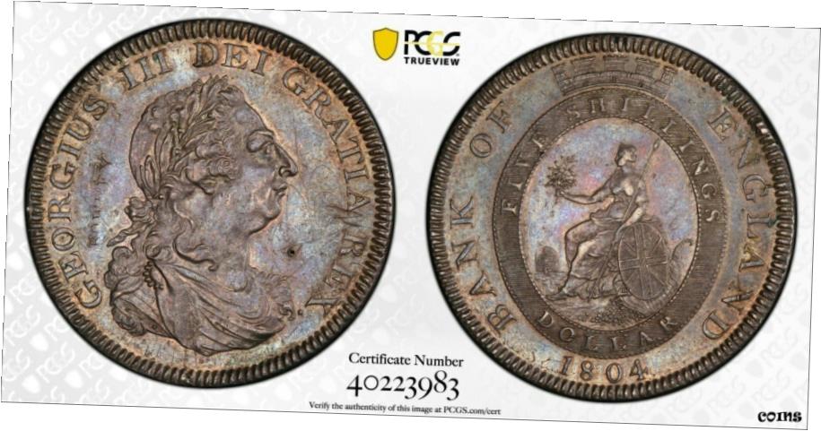 yɔi/iۏ؏tz AeB[NRC RC   [] 1804 GREAT BRITAIN 5 Shillings (Bank Dollar) Silver Token George III PCGS AU-Det