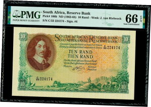10 ランド ND (1962-65) 南アフリカ準備銀行ピック #106b PMG 66 EPQ ジェム UNC10 Rand ND (1962-65) South Africa Reserve Bank Pick #106b PMG 66 EPQ Gem UNC