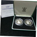 1997 ブリティッシュ シルバー プルーフ 50p 2 コイン セット - 証明書とケース1997 British Silver Proof 50p 2 Coin Set - Certificate of Authenticity & Case