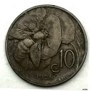 イタリア : 1926-R 10 セントシミコレクタブルワールドブロンズコイン 23.0 mm KM#60Italy: 1926-R 10 Centstain ...
