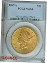 1899年-S $20 リバティ ダブルイーグル PCGS MS64 MS-64 限定 2 回以上 !1899-S $20 Liberty Double Eag...