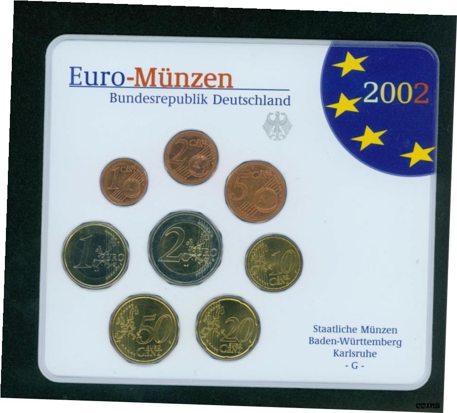 【極美品/品質保証書付】 アンティークコイン コイン 金貨 銀貨 [送料無料] 2002 年ドイツ 8 コインユーロセット ： 2 ユーロ 、 1 ユーロ 、 50 、 20 、 10 、 5 、 2 、 1 セントカールスルーエGミント- show original title