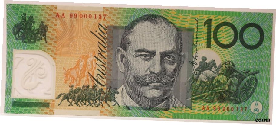  アンティークコイン コイン 金貨 銀貨  AUSTRALIA 1999 $100 DOLLAR BANKNOTE RARE LOW RED SERIALS FIRST PREFIX " AA 99 "