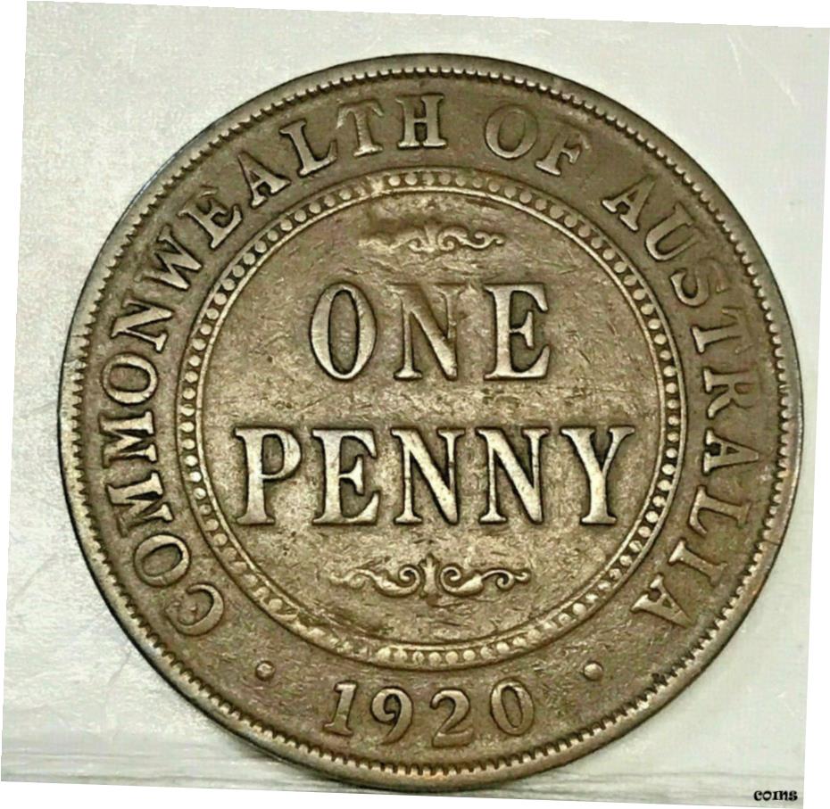 【極美品/品質保証書付】 アンティークコイン コイン 金貨 銀貨 送料無料 AUSTRALIA 1920 PENNY RARE TOP DOT with 6 PEARLS AND PART CENTER DIAMOND.RARE