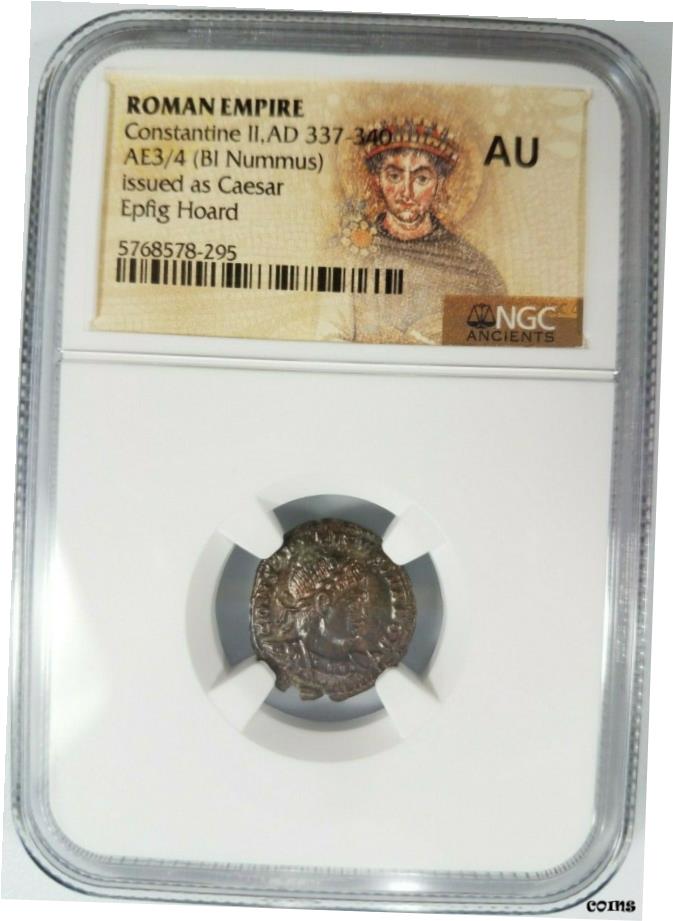 yɔi/iۏ؏tz AeB[NRC RC   [] Constantine II Roman Empire BI Nummus AE3/4 NGC AU Ancient Epfig Hoard Pedigree