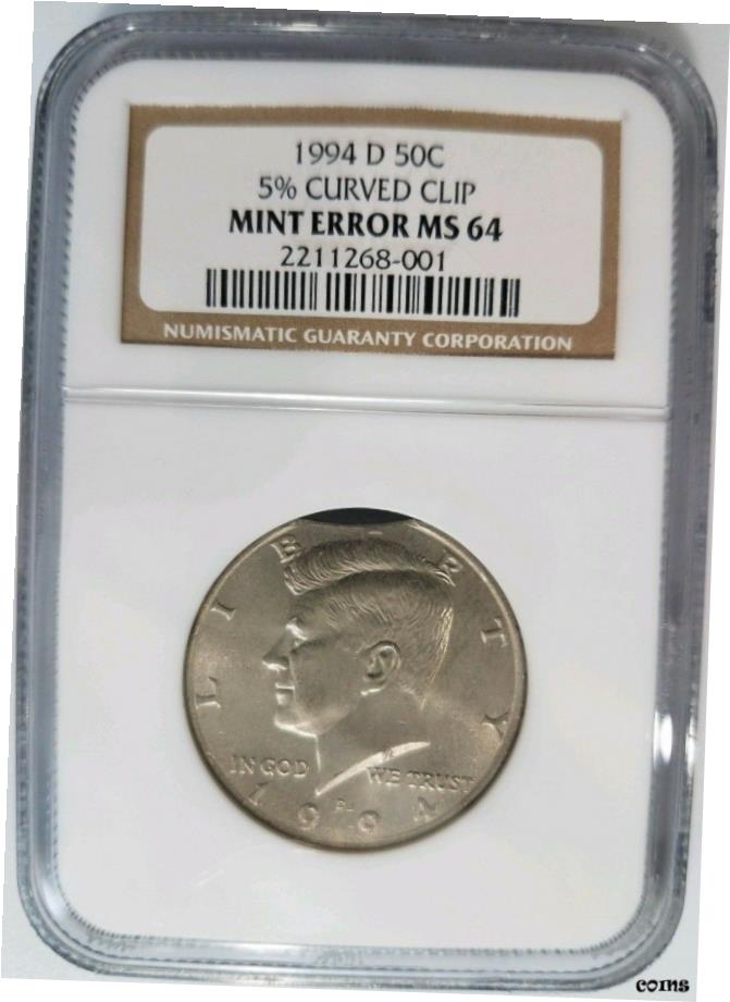  アンティークコイン コイン 金貨 銀貨  1994 D Kennedy 1/2ドル NGC MS 64 カーブクリップミントエラーコイン 5%- show original title