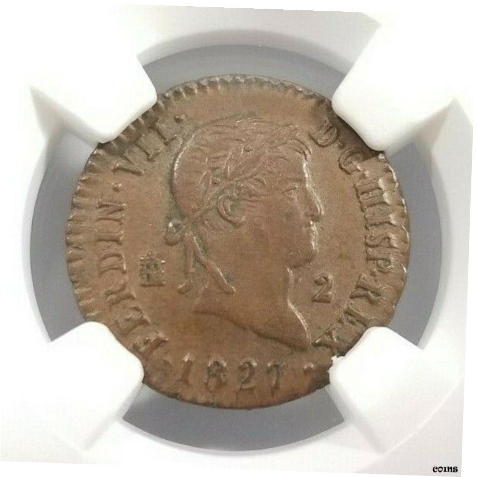  アンティークコイン コイン 金貨 銀貨  1827 スペイン キング フェルナンド VII NGC AU58 BN セゴビア 2 Maravedis Spanish 2M コイン- show original title