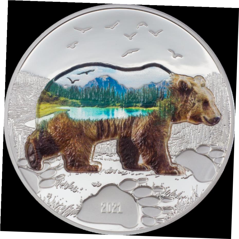  アンティークコイン コイン 金貨 銀貨  Mongolia 2021 1000 Togrog BEAR Into The Wild 2 Oz Silver Coin
