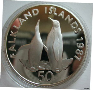 フォークランド諸島 50ペンス 1987年 シルバー プルーフ コイン ワールド 野生生物基金 キングペンギンFalkland Islands 50p 1987 Silver Proof Coin World Wildlife Fund King Penguin