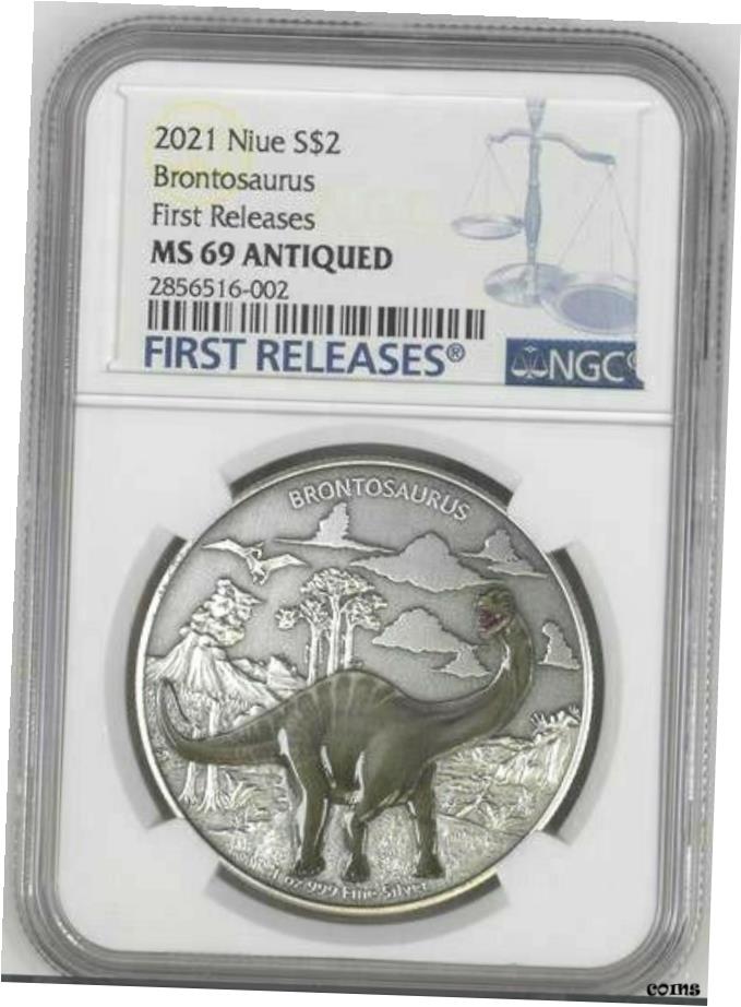  アンティークコイン コイン 金貨 銀貨  2021 Niue 1オンス シルバー $2 Brontosaurus コイン NGC MS69 古代初リリース- show original title