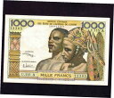 コートジボワール 西アフリカ 1000 フラン 1965 P-103Aj * XF + *Ivory Coast West African 1000 Franc...