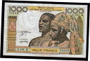 コートジボワール 西アフリカ 1000 フラン 1965 P-103Am * XF *Ivory Coast West African 1000 Francs ...