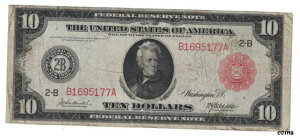 アメリカ - 1914 シリーズ $10.00 連邦準備制度理事会紙幣 (赤いシール - 希少!United States - 1914 Series $10.00 Federal Reserve Board Notes (Red Seal - Scarce!