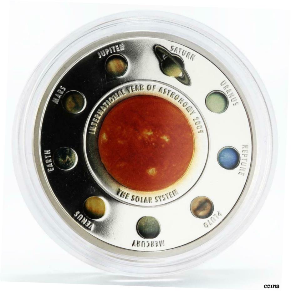  アンティークコイン コイン 金貨 銀貨  Cook Island 5 dollars Year of Astronomy Solar System colored silver coin 2009