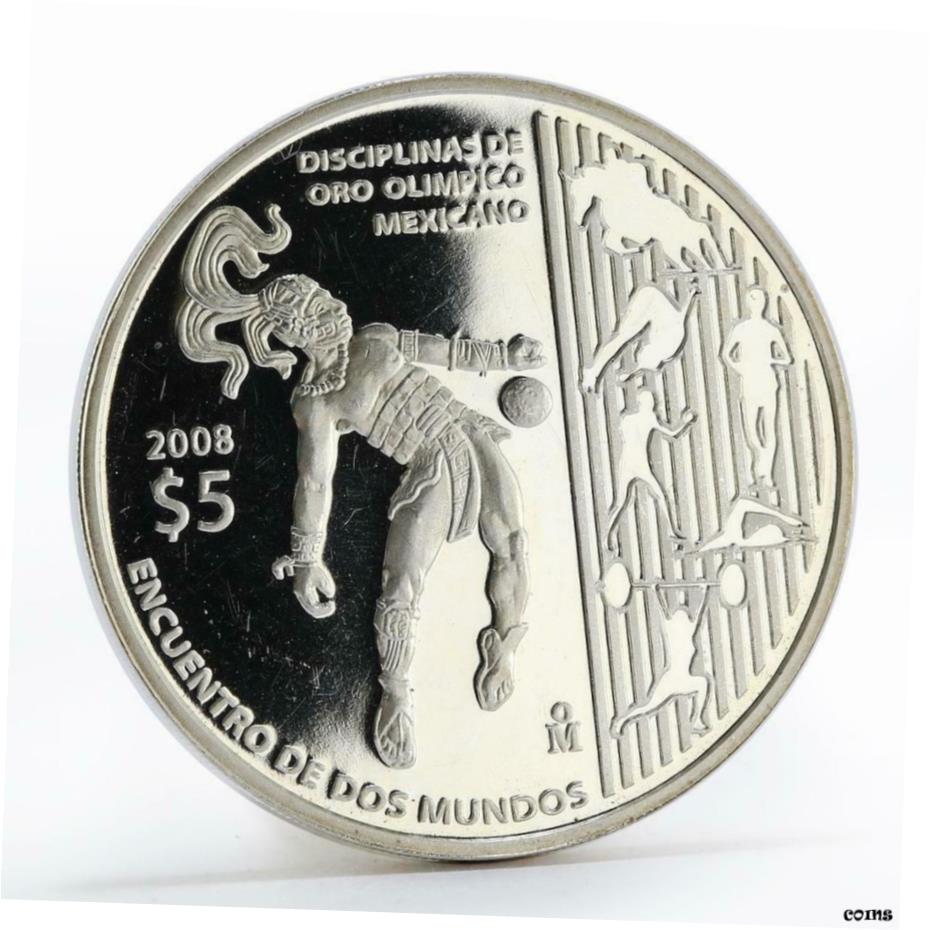 【極美品/品質保証書付】 アンティークコイン コイン 金貨 銀貨 送料無料 Mexico 5 Pesos Juego de pelota Olympics proof silver coin 2008