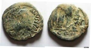 ZURQIEH-as19640-overstruck: ビザンチン。ユスティニアヌス1世、フォリス543-544。ZURQIEH-as19640-overstruck: Byzantine. Justinian I, Follis 543-544.