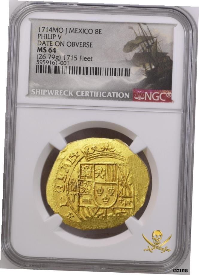 【極美品/品質保証書付】 * レア * 1714/グラット メキシコ 8 エスクード NGC 64" 1715 フリースシップ "ピレート ゴールド コイン- show original title