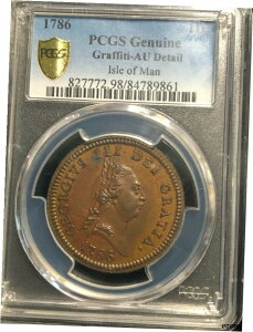 1786 マン島 1/2 ペニー PCGS AU 銅貨 キング ジョージ 3 世 KM #81786 Isle of Man 1/2 Penny PCGS AU Copper Coin King George III KM #8