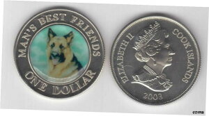 クック諸島 カラー UNC 1 $ コイン 2003 ジャーマン シェパード ドッグCook Islands Color UNC 1 $ Coin 2003 German Shepherd Dog
