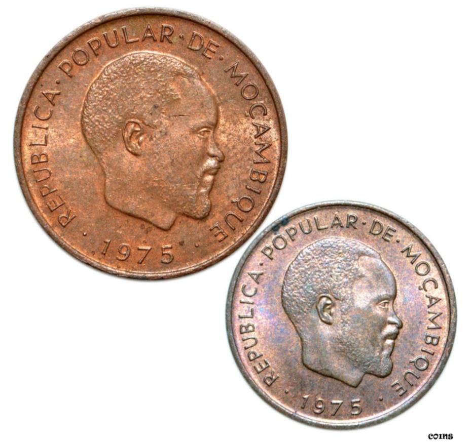 yɔi/iۏ؏tz AeB[NRC RC   [] MOZAMBIQUE 2 + 5 Centimos 1975 Red & Brown UNC 'Samora Machel' (2 coins)