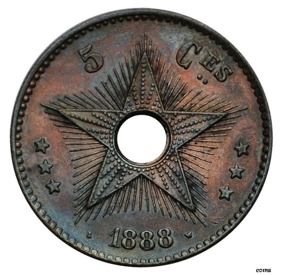 ڶ/ʼݾڽա ƥ    [̵] CONGO FREE STATE 5 Centimes 1888 AU Leopold II Key Date!