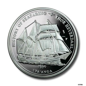 トンガ航海の歴史 トール・ヘイエルダール 1 パアンガ 2010 プルーフ シルバー クラウンTonga History of Seafaring Thor Heyerdahl 1 Pa'anga 2010 Proof Silver Crown