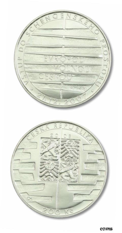  アンティークコイン コイン 金貨 銀貨  チェコ共和国 Schengen Agreement 200 Korun 2008 BU- show original title