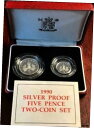 イギリス - シルバー プルーフ 5p 2 コイン セット - 1990-OGP & COAGreat Britain - Silver Proof 5p 2 Coin Set - 1990-OGP & COA