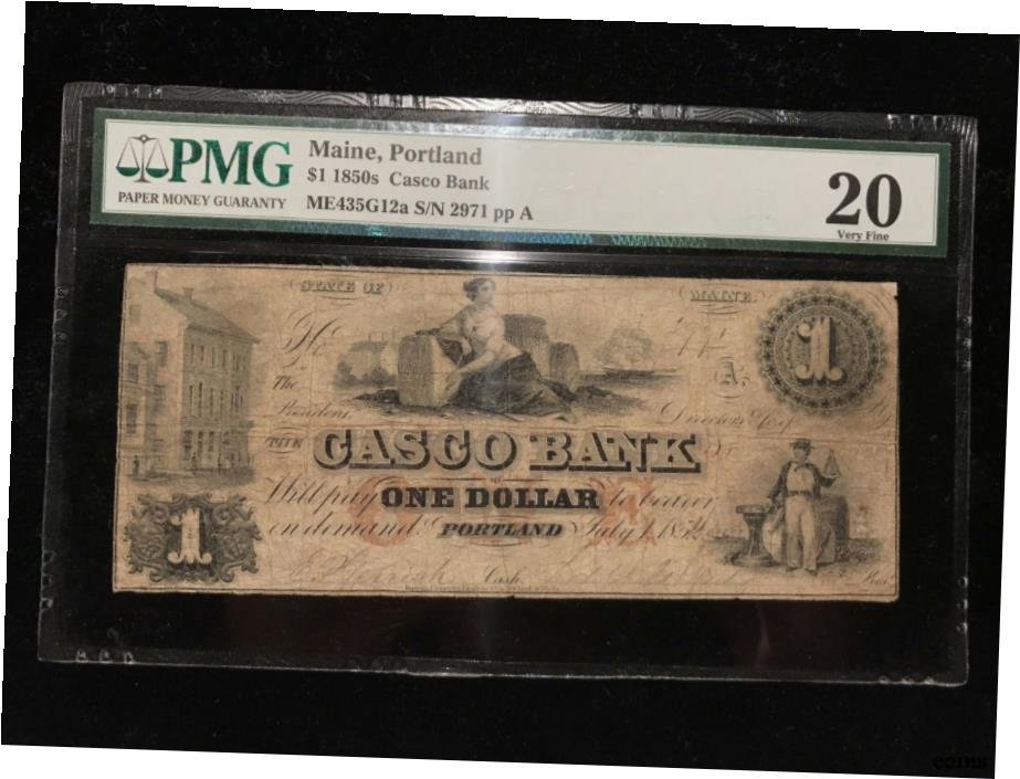 【極美品/品質保証書付】 アンティークコイン 硬貨 1850年代 $1 Casco Bank PMG VF20 ポートランド メイン旧式銀行 ドル紙幣 2紙幣- show original title [送料無料] #oof-wr-7038-585