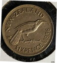 1936 ニュージーランド銀貨 6 ペンス世界銀貨 XF 送料無料1936 New Zealand Silver Coin 6pence World Silve...