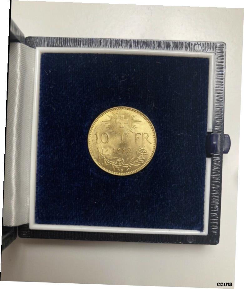  アンティークコイン コイン 金貨 銀貨  Extremely Rare 1922. 10 Fr Switzerland Helvetica Gold Proof Coin 3.22g Grade EF