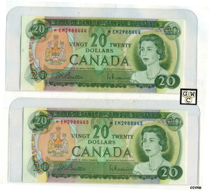 順次交換 1969 ドル 20 BOC 紙幣のペア、オーストラリア、BC-50aA (OOAK)Pair of Sequential Replacement 1969 $20 BOC Bank Notes , AU , BC-50aA (OOAK)