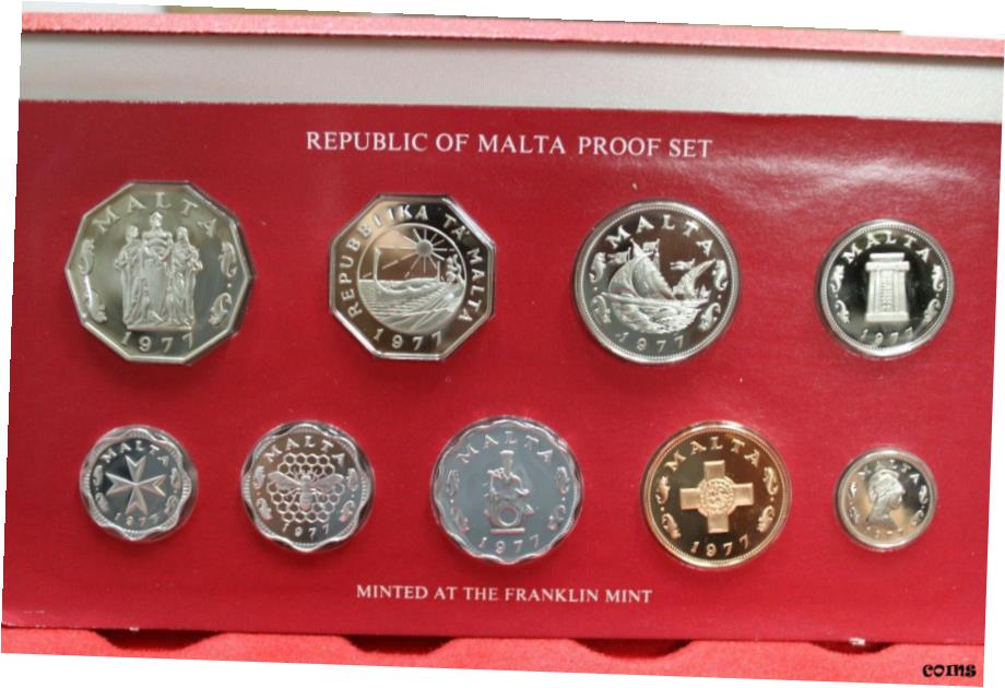 ڶ/ʼݾڽա ƥ    [̵] 1977 Republic of Malta Proof Set of 9 Coin by Franklin Mint