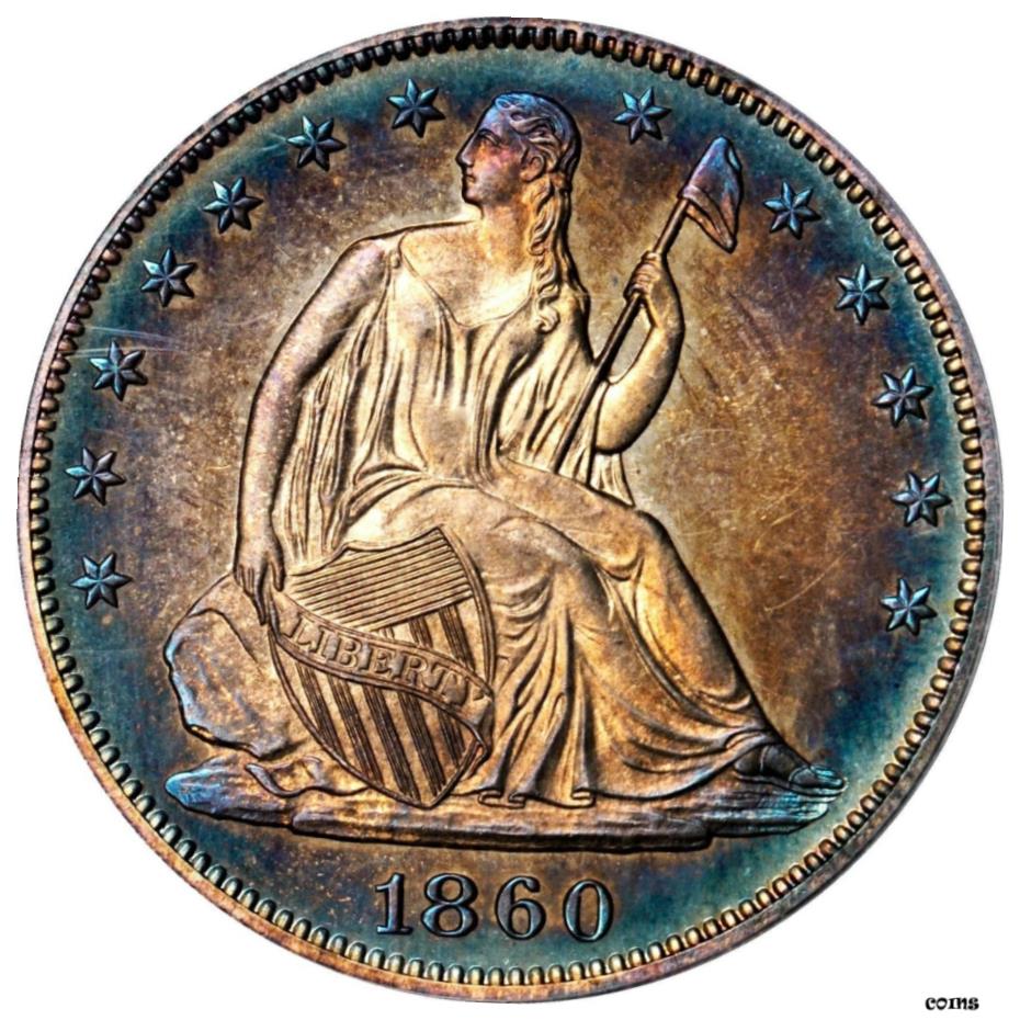 【極美品/品質保証書付】 1860 年自由の女神座像ハーフドルプルーフPCGS PR67+ カムトップポップ 1/0 スターニング ！- show original title