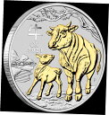 2021 オーストラリア $1 旧牛年ゴールド ゴールドメッキ 1 オンス シルバー コイン - 新品箱入り2021 Australia $1 Lunar Year of the Ox Gold Gold Plated 1oz Silver Coin - New in Box(3)