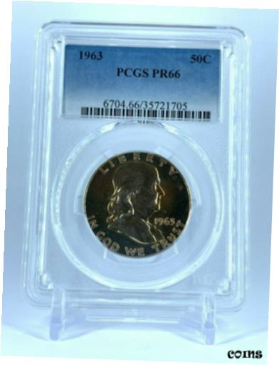 【極美品/品質保証書付】 アンティークコイン コイン 金貨 銀貨 [送料無料] TONED YELLOW/ORANGE COIN 1963 PR66 PCGS GRADED FRANKLIN SILVER 50C PROOF RARE