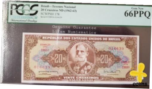 ڶ/ʼݾڽա ƥ    [̵] BRAZIL 20 CRUZEIROS 1962 -63 GEM NEW PCGS CURRENCY 66PPQ SERIES#1989A P#178 Rare