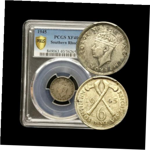 【極美品/品質保証書付】 アンティークコイン コイン 金貨 銀貨 送料無料 SOUTHERN RHODESIA. 1945, 6 Pence, Silver - PCGS XF40