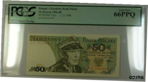 1.12.1988 ポーランド国立銀行 50 ズロティチ紙幣 SCWPM# 142c PCGS GEM New 66 PPQ1.12.1988 Poland National Bank 50 Zlotych Note SCWPM# 142c PCGS GEM New 66 PPQ